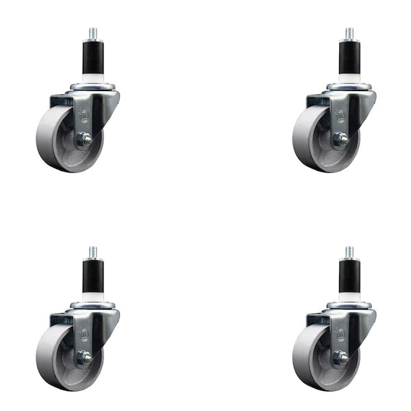 3'' Semi Steel Wheel Swivel 1-3/8'' Expanding Stem Caster Set, 4PK